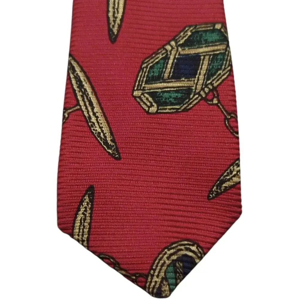 Vintage Polo Ralph‎ Lauren Men's Tie Red Repeating Cufflinks Repp Silk Necktie